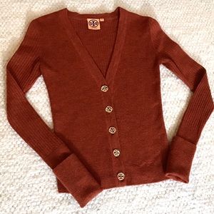 Tory Burch Wool Ribbed Button Down Cardigan